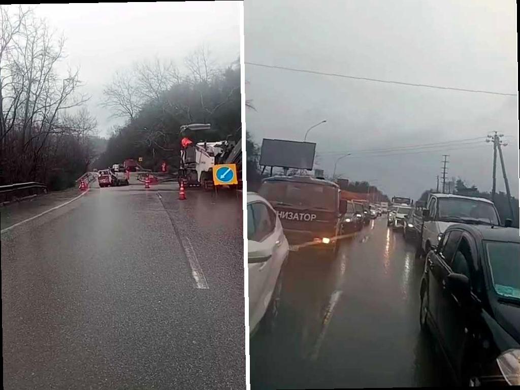Трасса в Сочи: трещина в дорожном полотне вызвала большую пробку
